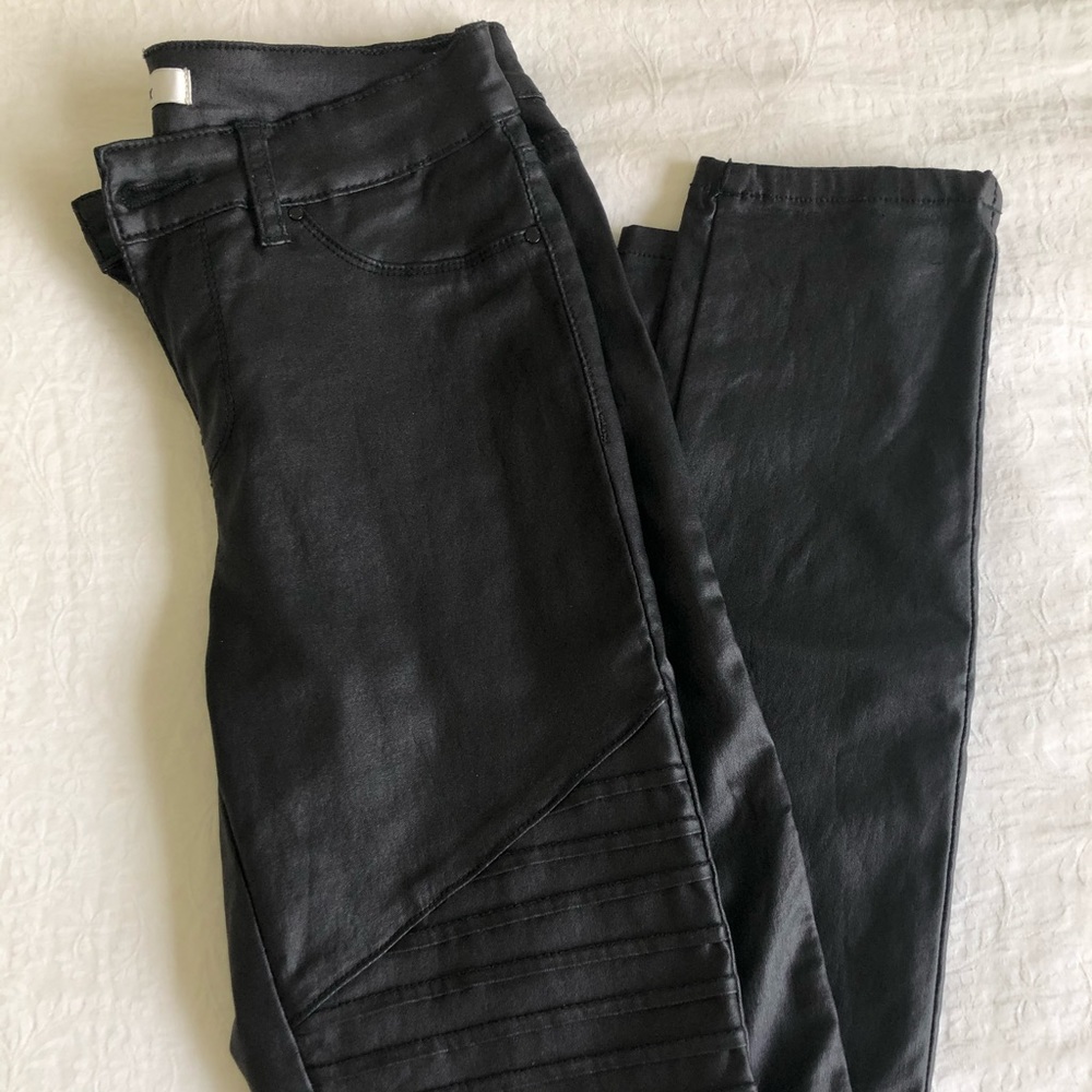 Stretchy black vegan leather pants